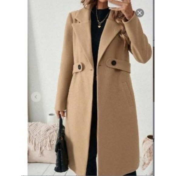 New Camel Longline Belted Coat Womens Size S Tailored Wool Look Elegant Winter - Picture 3 of 7